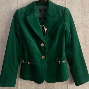 NWTs Talbots Blazer Womens Kelly Green Corduroy Gold Horsebit Buckle ButtonUp 8P